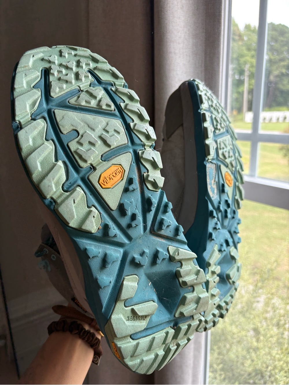 Hoka Women's Lace-Up Hiking Boots in Light Gray and Teal - Picture 5 of 9